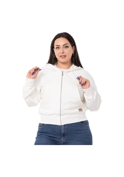 Büyük Beden Kanguru Cepli Kapüşonlu Üç İplik Beyaz Sweatshirt-beyaz Beyaz
