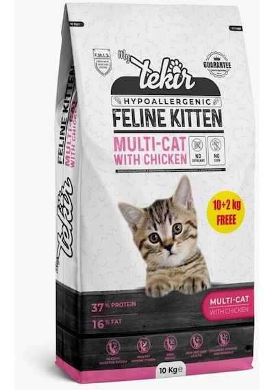 Tekir Hipoalerjenik Kitten Tavuklu Yavru Kedi Maması 10 KG + 2 KG