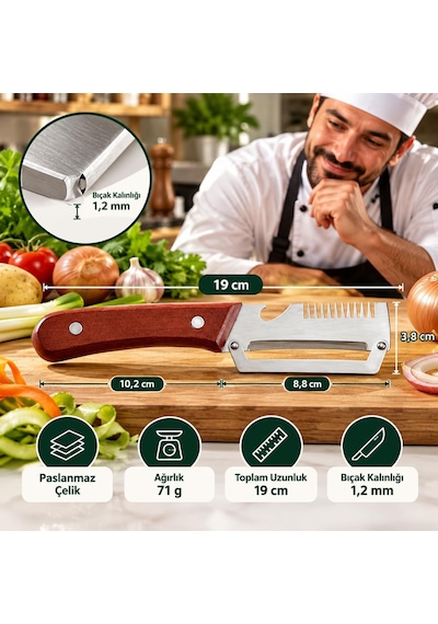 5 İ 1 Arada Çok Fonksiyonlu Sebze Ve Meyve Soyacağı Paslanmaz Çelik Kesme, Soyma, Rendeleme, Dilimleme Ve Açma Mutfak Aparatı Keskin Bıçak Versiyonu