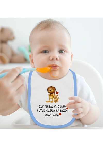 BK Kids Kişiye Özel Mavi Bebek Mama Önlüğü - Model 28 Mavi