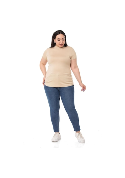 Disentis Büyük Beden Yarım Balıkçı Kısa Kollu Viskon Bej Rengi Body Bej