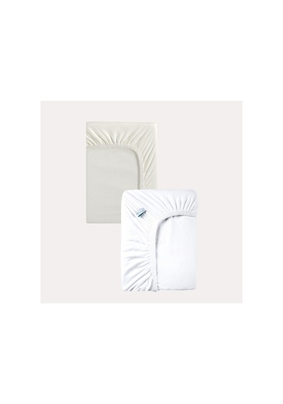 Bej - Beyaz Renk %100 Pamuk Penye Bebek Çarşafı 60x120cm - Lastikli Bebek Çarşafı 2'li Bej - Beyaz - 860728279