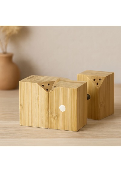 Bambu Mıknatıslı 2'li Tuzluk Ve Baharatlık Seti 5x5 Cm, Y:7 Cm Naturel