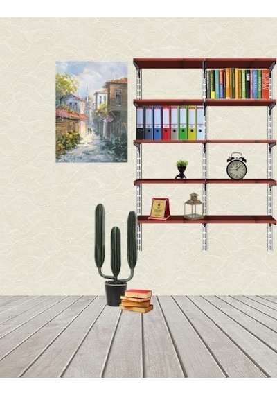 Rafburada Rafburada® 5 Katlı Duble Kitaplık. Ahşap Duvar Rafı. Dekoratif Ra
