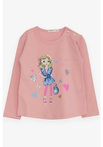 Breeze Kız Çocuk Uzun Kollu Tişört Havalı Kız Baskılı 1.5-5 Yaş, Somon