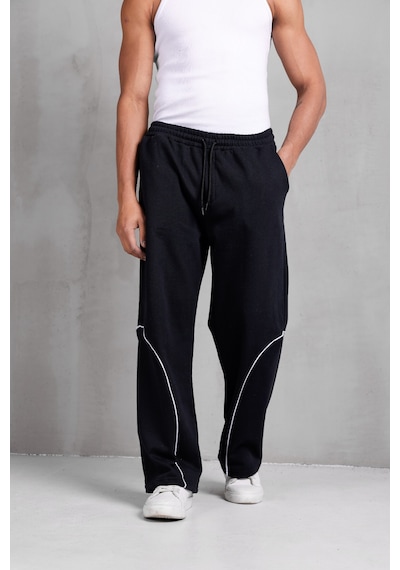 Dark Moda Erkek Oval Şeritli Baggy Eşofman Siyah