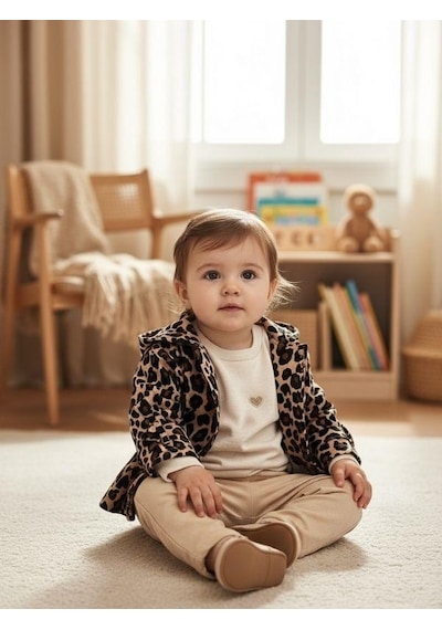 Zekids Kız Çocuk Leopar Desenli Ceketli 3'lü Takım-16376 Çok Renkli