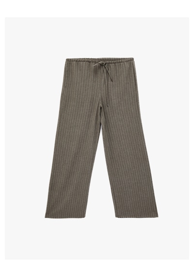 Koton Beli Bağcıklı Geniş Paça Çizgili Pantolon Gri Çizgili 6sak40242pw Gri