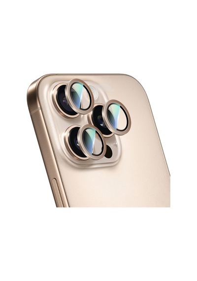 Apple Uyumlu   iPhone 16 Pro Max Caseworld Alloy Serisi Oleofobik Anti Reflective Kamera Lens Koruyucu Gold