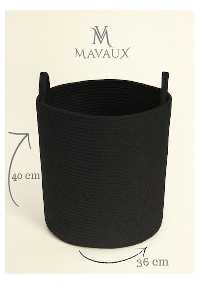 Mavaux El İşçiliği Dokulu Büyük Boy Sepet 40 X 36 Cm Dekoratif Ev Düzeni, Oyuncak Ve Çamaşır Organizer Siyah