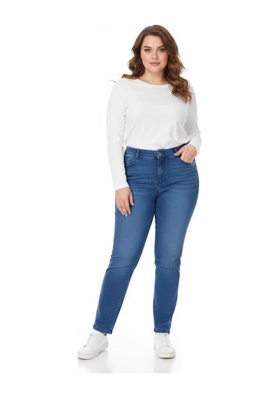Kübra Kadın Bilek Jeans Pantolon Kemer Lastikli Düğmeli Bgl-st05057 Mavi