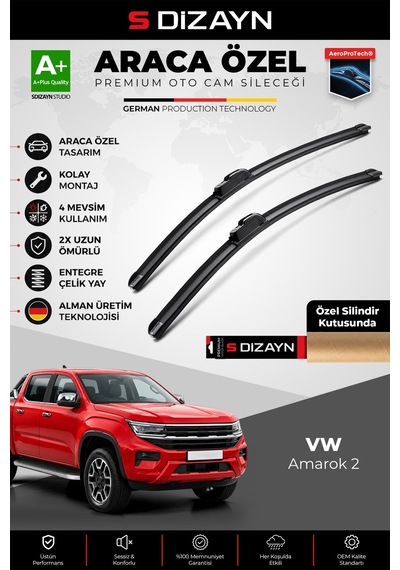 S-dizayn Vw Amarok 2 Ön Cam Silecek Seti 2023 Üzeri Premium Araca Özel 60-45 Cm A+ Kalite