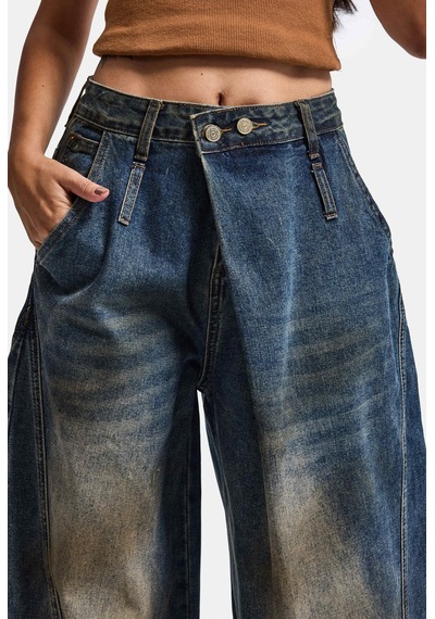 Kadın T.kot Rengi Palazzo Baggy Fit T17t Özel Tasarım Denim Jean Mavi