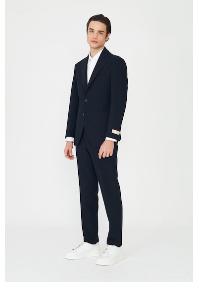 Lacivert Modern Slim Fit Düz Kumaş Klasik Kesim Takım Elbise Laci