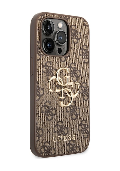 Apple Uyumlu iPhone 14 Pro Kılıf Guess Pu Deri Büyük Metal Logo Dizaynlı Kapak Gri