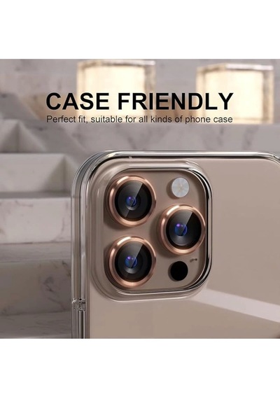 Ennar Apple Uyumlu iPhone 16 Pro Max Gerçek Cam Tam Koruma Safir Kamera Lensi Pembe Altın-pembe