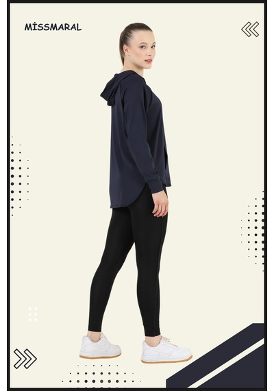 Kadın Eşofman Takım Spor Tunik & Slim Fit Tayt Dalgıç Kumaş Sports And Casual Lacivert 3060 Lacivert / Siyah