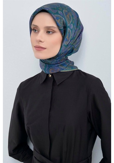 Armine İpek Eşarp 2026 Yaz - 9540-80 Yeşil Mor Twill