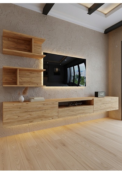 Resital Ledli Duvara Monte Tv Sehpası - Çam - W6015-6 Çam