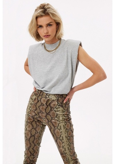 Mad Girls Gri Vatkalı Tişört Mg900 Gri