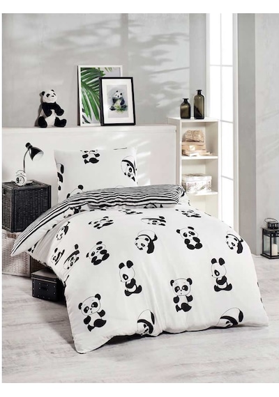 Eponj Home Junior Nevresim Seti Tek Kişilik Panda Siyah