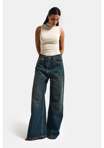 Itsbasic Kadın Koyu Tint Renk Mega Baggy Fit Bol Kesim Denim Jean Koyutint