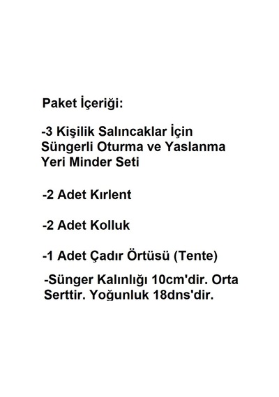 Mandaş Süngerli 3 Kişilik Salıncak Minder Seti (Pamuklu Kumaş) Gri