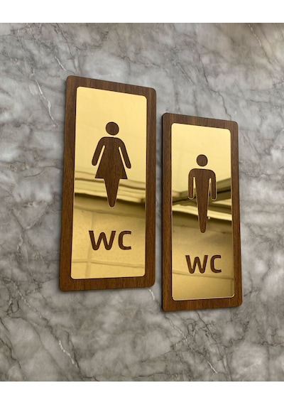 Lux Gold Aynalı Ceviz Mdf Serisi Wc Set Yönlendirme Levhası Kapı