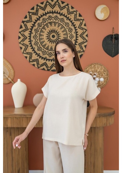 Veraura Lifestyle Bej T-shirt Ve Pantolon Takım