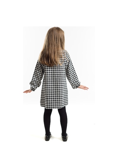 Denokids Kız Çocuk Kışlık Dokuma Siyah Aplikeli Uzun Kollu Elbise 2-8 Yaş