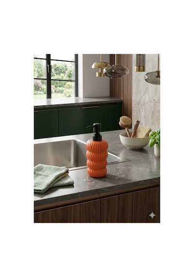 Dalgalı Seramik Mat Siyah Pompalı Sıvı Sabunluk - 400 Ml - 18 X 8 X 7 Cm Turuncu