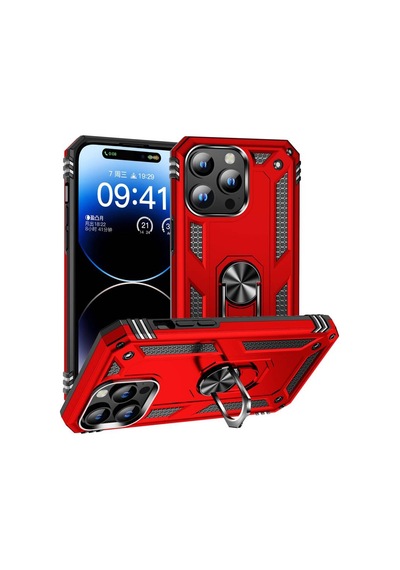 Apple Uyumlu iPhone 15 Pro Max Kılıf Tam Koruma Çift Katmanlı İbiza Sert Silikon Kapak Kirmizi