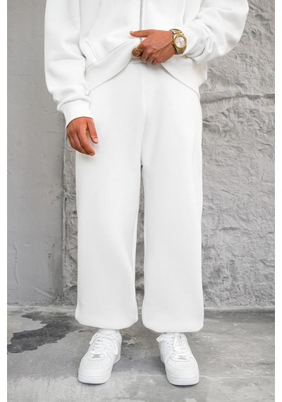 Beyaz Cozy Basic Paça Lastik Oversize Eşofman Beyaz