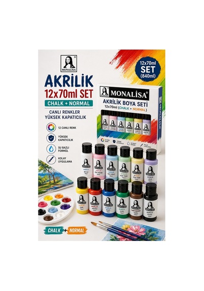 Akrilik Boya 12 Renk Pastel Ve Ana Renk 1 Paket Monalisa 70 Ml 12 Li Akrilik Boya Resim Dersi Tuval Ahşap Taş Boya Seti Çok Renkli
