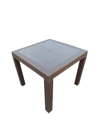 Evko Mobilya Rattan 90x90 Masa, Plastik Masa, Bahçe Balkon Teras Masası, Kare Masa, Dış Mekan Masası Acı Kahverengi