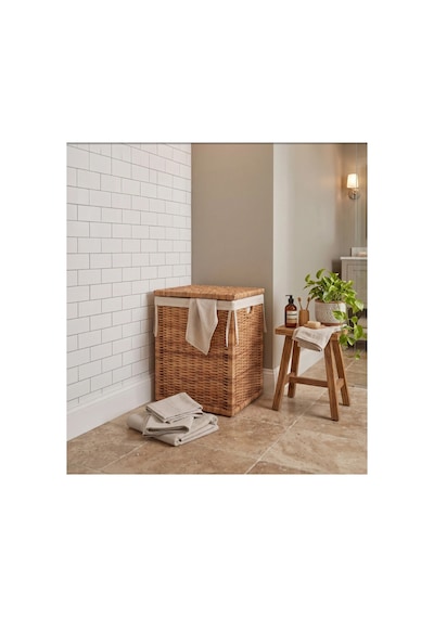 Branas Doğal Rattan Kirli Çamaşır Sepeti 80 Lt Kapaklı Ve Yıkanabilir Astarlı Hasır Sepet 40 X 40 X 57 Cm Bej