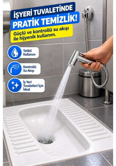 Krom Tabancalı Taharetmatik Taharet Musluğu Seti 100 Cm Spiral Çelik Hortumlu Duvar Askılı Wc Spreyi