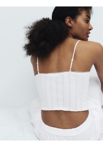 Marks & Spencer Saf Pamuk Pointelle Askılı Pijama Üstü T37003724T Beyaz