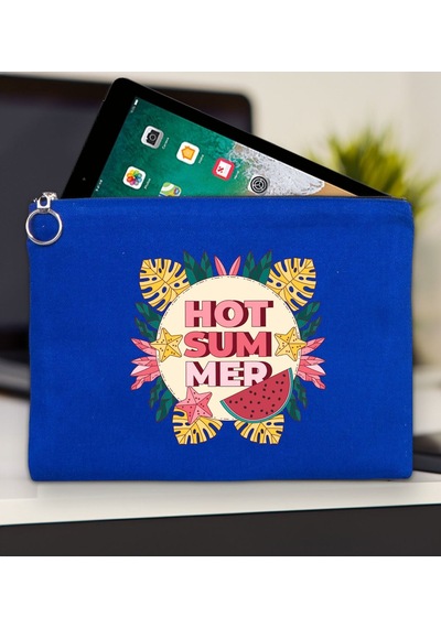 Bk Gift Yaz Temalı-8 Mavi Tablet Çantası 30x21cm, Apple iPad Uyumlu Çantası, Baskılı Tablet Kılıfı Kılıf