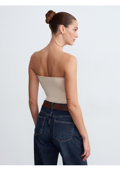 Dilvin 32841 Bağlamalı Bandeau Top-taş