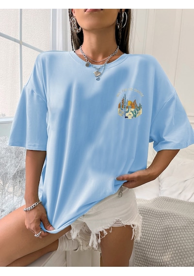 Uyguntarz Unisex Arizona Baskılı Oversize Tshirt Bebe Mavisi