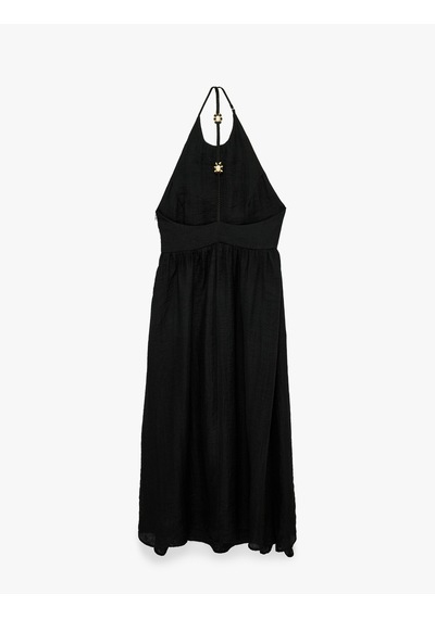 Koton Viskon Kumaş Sırt Dekolteli Halter Yaka Midi Elbise Siyah 6sak80149ew