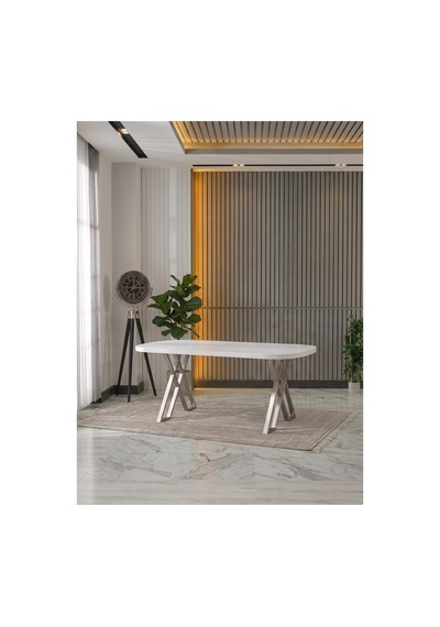 Nesa 90x170 Mdf X Ayak Masa Yemek Masası/mutfak Masası Beyaz/nikel Beyaz/nikel