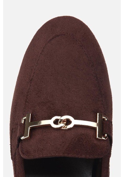 Yaya Kadın Kahverengi Süet Gold Tokalı Loafer