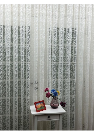Perdealemi Özel Örme Dokulu Dantel Tül Perde , 100x260, Seyrek Pile, 1/2 Çok Renkli