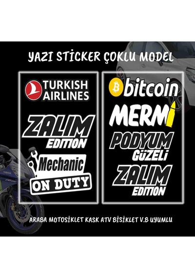 Türkçe Yazı Seti - Araba Yazıları Çoklu Model - Oto Motosiklet Cam Kaput Uyumlu