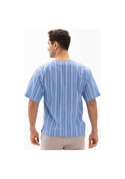 Kısa Kol Şile Bezi Bisiklet Yaka Erkek Yazlık Tshirt Mavi Beyaz Çizgili 3019-mavi Beyaz Çizgili Beyaz - Mavi