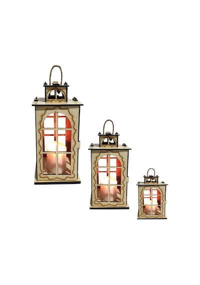 Dekoratif Ahşap 3 lü set Fener Mumluk 20 CM Teşhir Ürün