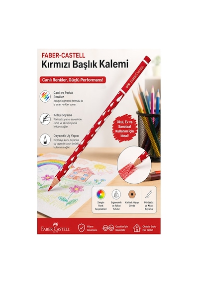 Kırmızı Başlık Kalemi Damla 1 Adet Faber Castell Kırmızı Kurşun Kalem Yumuşak Uçlu Kolay Silinebilir Öğrenci