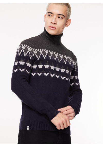 Fred Mello Erkek Lacivert Balıkçı Yaka Slim Fit Kazak Fm23w62md